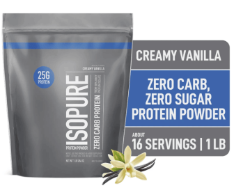 Isopure Zero Carb 100% Pure Whey Isolate Protein Powder, Creamy Vanilla, Zero Sugar, Gluten Free, With Vitamins, 25g Protein Per Serving, 1 Lb