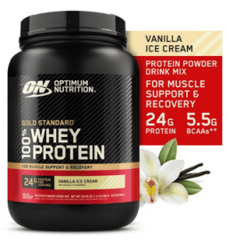 Optimum Nutrition, Gold Standard 100% Whey Protein Powder, Vanilla Ice Cream 1.5lb Tub